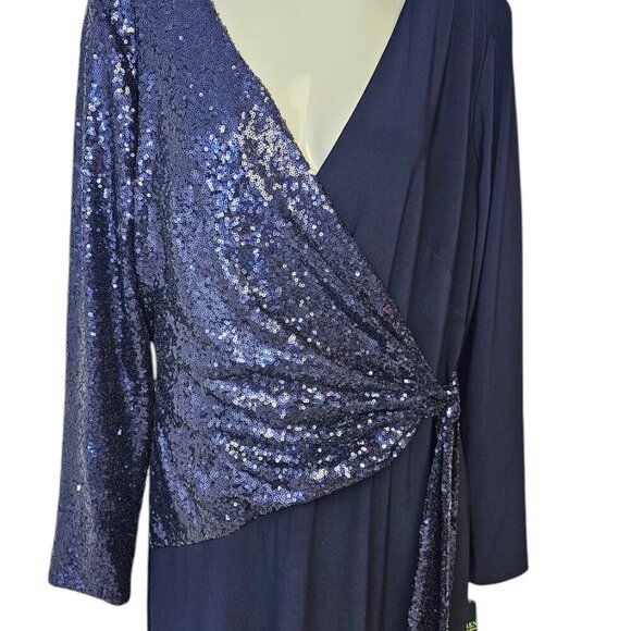 Lauren Ralph Lauren Womens Long Sleeve Sequin, Jersey Maxi Dress, Blue, Drape,14 - Picture 4 of 8